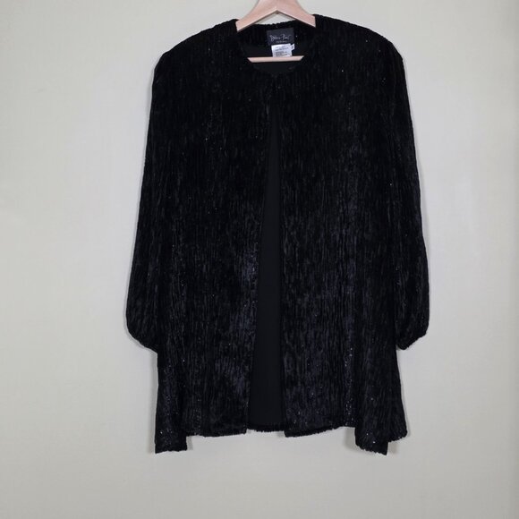 VTG Diane Freis Burnout Velvet Cardigan 1X Black Metallic Lined LS Lagenlook - Picture 15 of 16